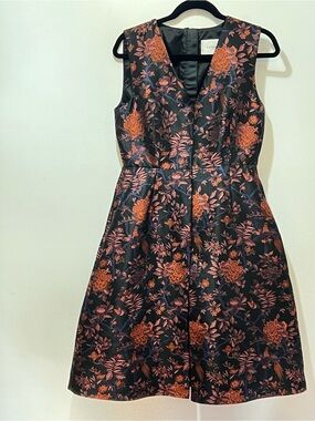 LK Bennett Black Midi Dress with Copper Floral Jacquard